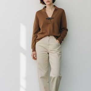 Tyler Boe Slipover Sweater, M, Nutmeg, V Neck w/ leather buckle NWOT